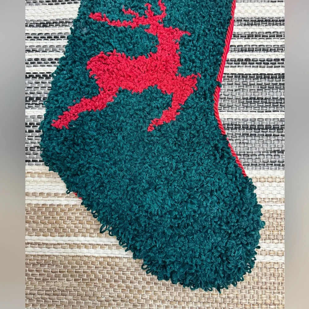 Reindeer Red Green Christmas‎ Holiday Stocking Boucle Fluffy
